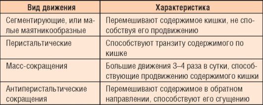 Таблица тонкая и толстая кишки